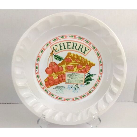 HIMARK 10.5" Cherry‎ Pie Recipe Plate Golden Pie Collection Baking Dish White - Picture 1 of 16
